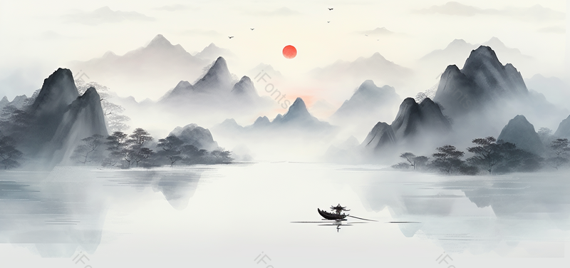 新中式意境山水画banner背景图,插画/手绘图,插画/手绘图库,插画/手绘图下载,插画/手绘